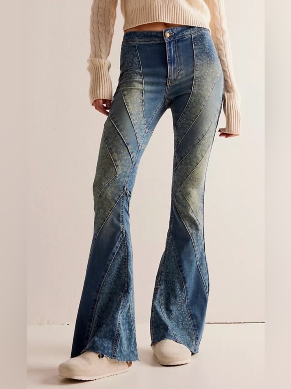 Free People We The Free High Rise Mermaid Flare Wide Leg Patchwork Jeans size 31